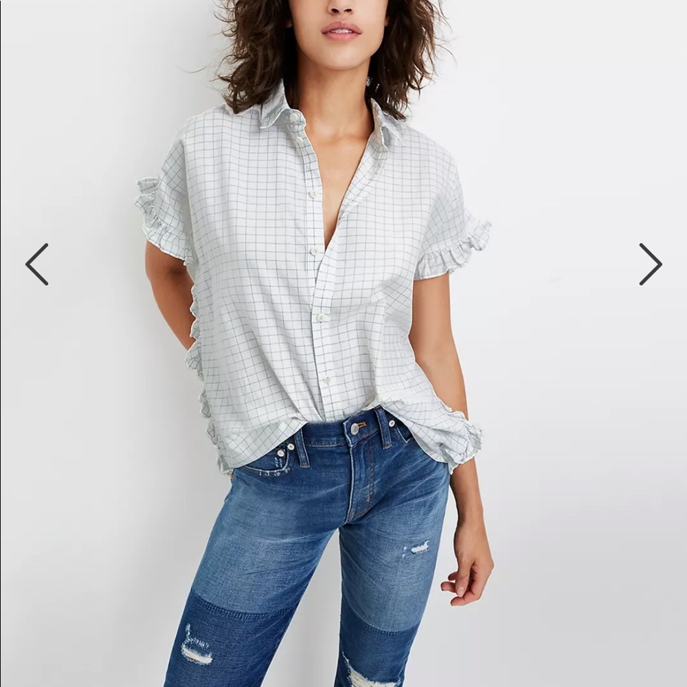 Madewell Windowpane Ruffle-Side Shirt